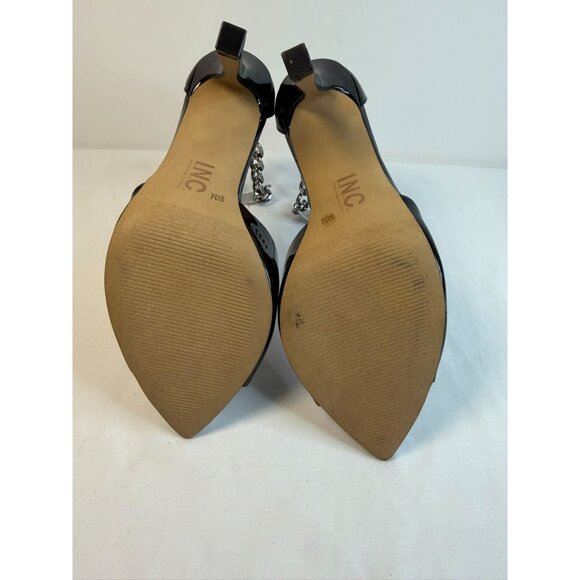 INC Jerloni Womens Size 8.5 Black Patent Chunky Chain Ankle Strap High Heel - Picture 10 of 14